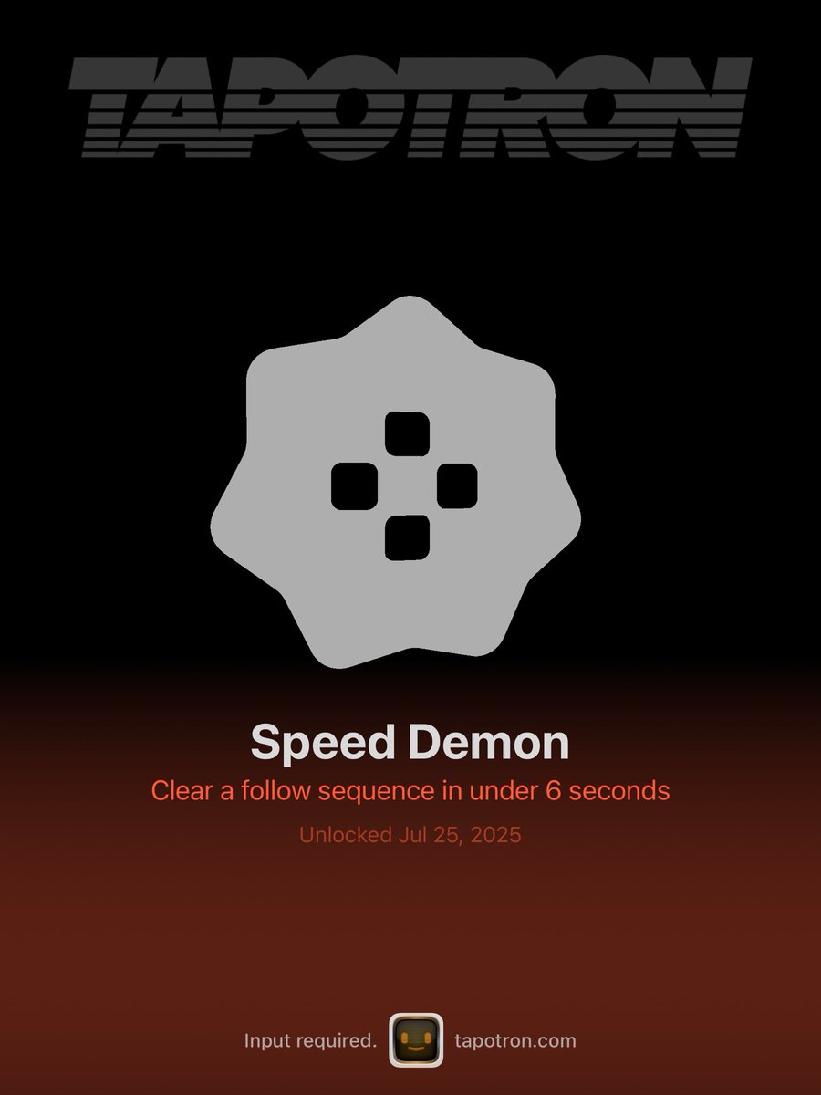 extra_Phil's tweet image. I just unlocked the &apos;Speed Demon&apos; achievement in TAPOTRON! Clear a follow sequence in under 6 seconds #TAPOTRON #ButtonGame
