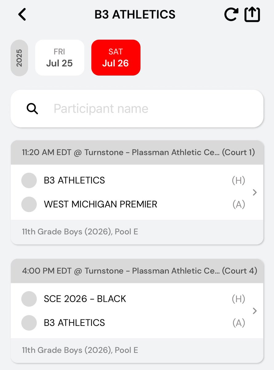 Schedule for this weekend at GRBA Nationals !