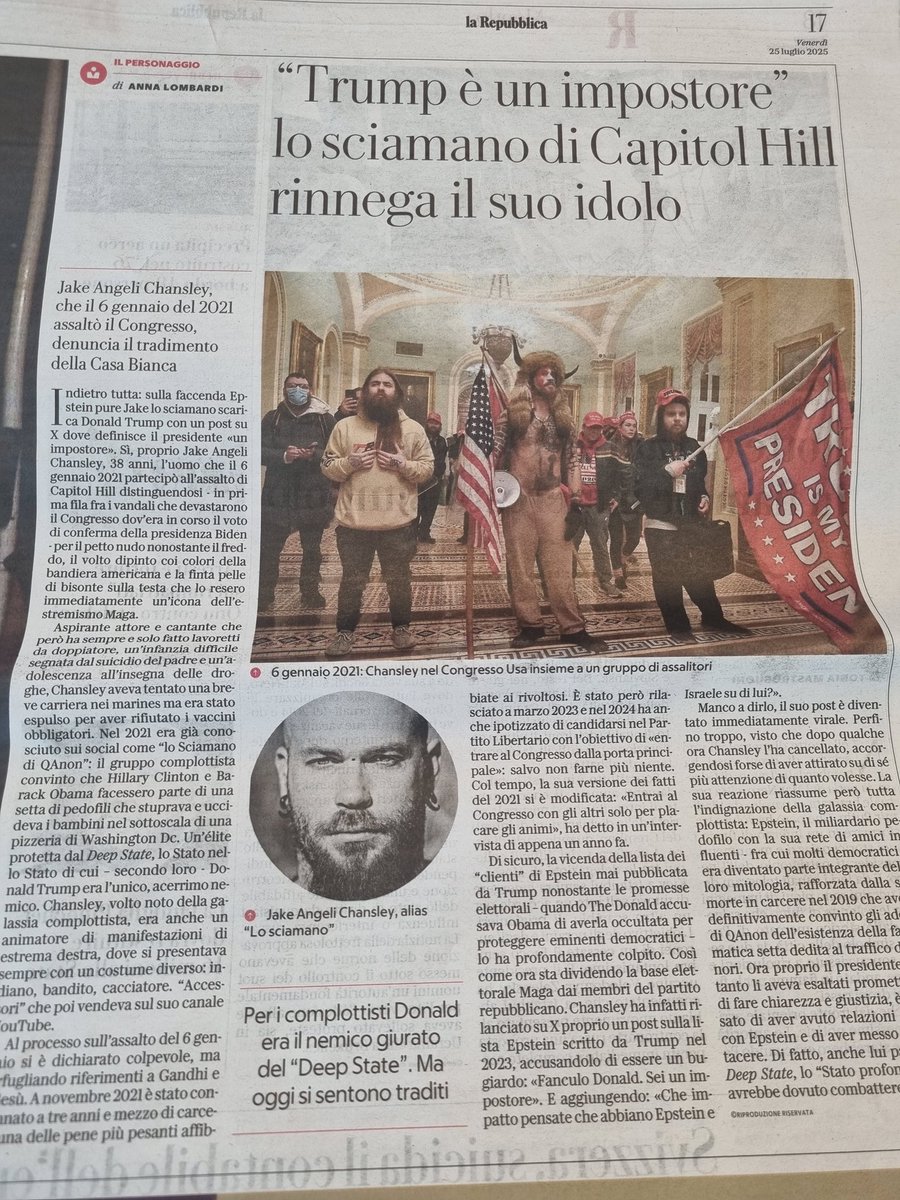 Ho azzeccato che Trump e Musk avrebbero litigato in 6 mesi, ma era un pronostico per dilettanti.
Proviamo questa, più azzardata: entro un anno Trump sarà costretto ad andarsene, cacciato dai disturbati che l'hanno messo al potere. Speriamo senza troppa violenza. #Rassegnati
