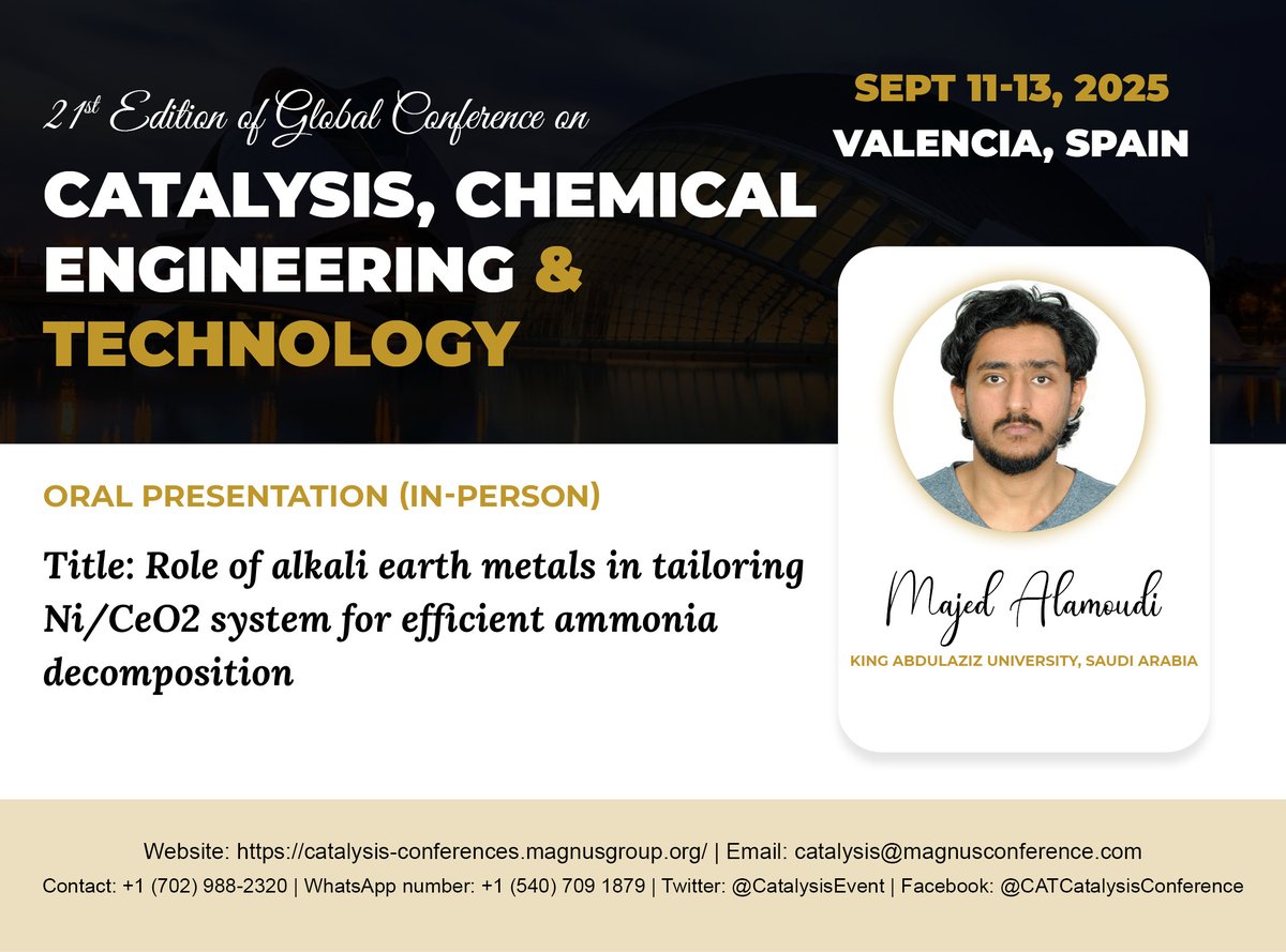 Catalysis Conference (@catalysisevent) on Twitter photo 🔹 Featured Speaker – CAT 2025 🔹
🎤 We are thrilled to feature one of our distinguished speaker #Majaed_Alamoudi at the <a href="/CatalysisEvent/">Catalysis Conference</a> hosted by <a href="/magnus_group/">Magnus Group</a>!
📅September 11-13, 2025 📷catalysis-conferences.magnusgroup.org 🔹 Featured Speaker – CAT 2025 🔹
🎤 We are thrilled to feature one of our distinguished speaker #Majaed_Alamoudi at the <a href="/CatalysisEvent/">Catalysis Conference</a> hosted by <a href="/magnus_group/">Magnus Group</a>!
📅September 11-13, 2025 📷catalysis-conferences.magnusgroup.org