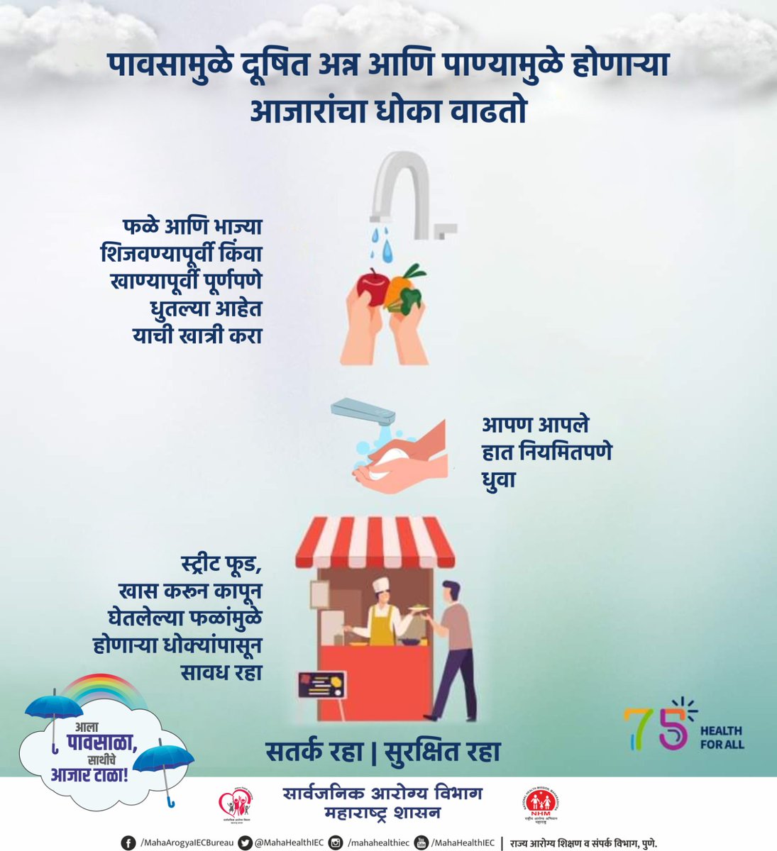 MahaHealthIEC's tweet image. पावसात सतर्क रहा! दूषित अन्न-पाण्यामुळे होणाऱ्या आजारांपासून बचाव करा – स्वच्छता आणि सुरक्षिततेचा अंगीकार करा!

#CleanFoodSafeHealth #RainySeasonCare #Mansoon #StayHealthyStaySafe #purewater #HealthFirst #HealthForAll #PubliHealthDepartment #GovernmentofMaharashtra
