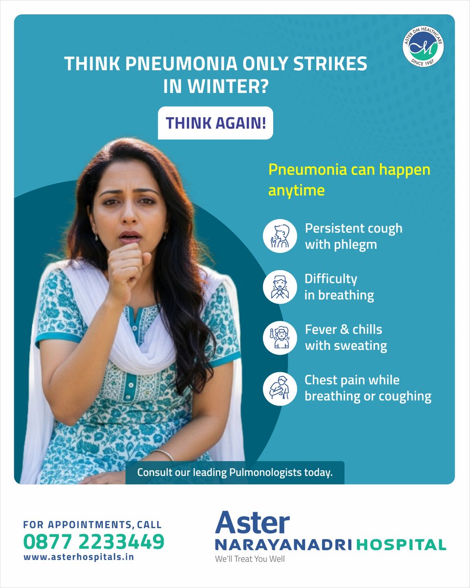 asternarayanadr's tweet photo. Pneumonia doesn’t always come with loud warnings. Stay alert!
.
.
#PneumoniaAwareness #breathing #LungHealth #PulmonologyCare
#AsterNarayanadriHospital #RespiratoryHealth #ChestPainAlert #pneumonia https://t.co/BxIUIfbK9o
