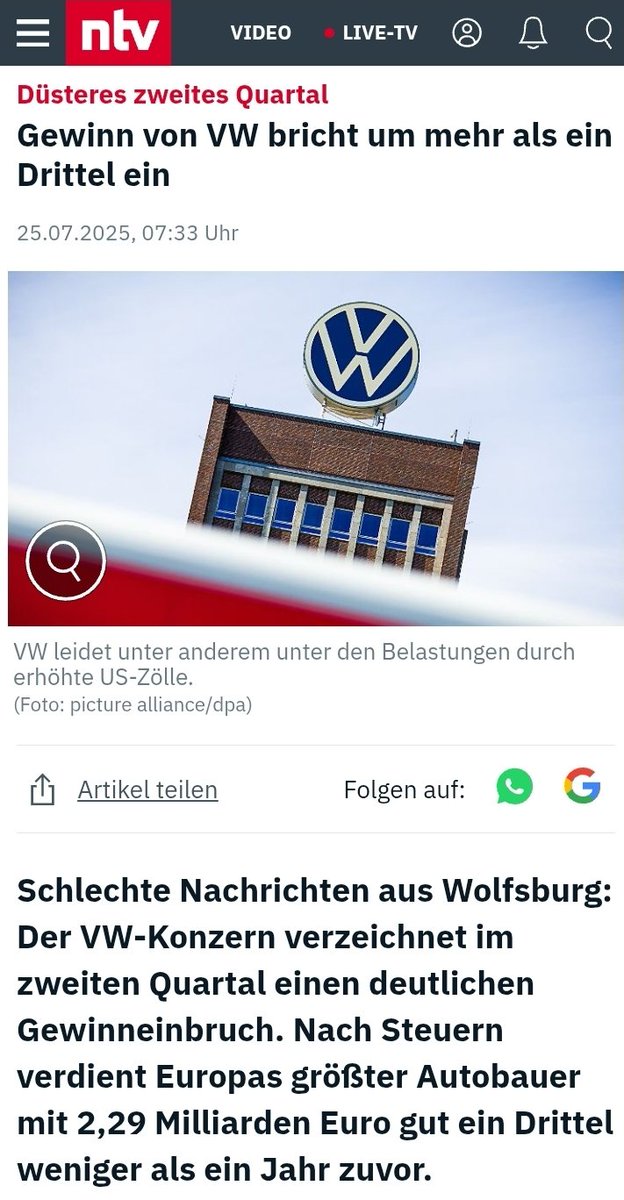oder_wat's tweet image. Volkswagen, erstes und zweites Quartal 2025 eine Katastrophe.
#Tesla