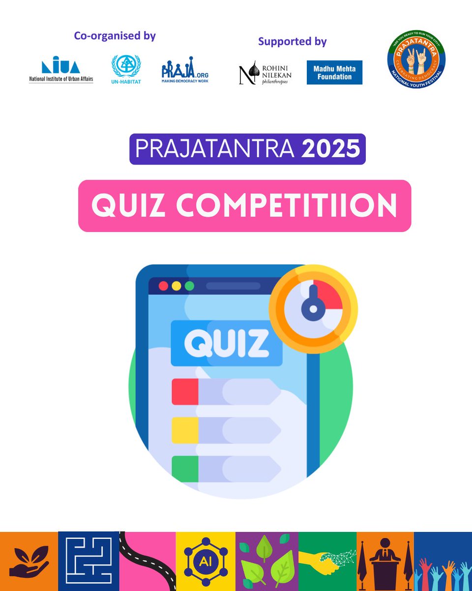 Prajafoundation's tweet image. Unveiling Prajatantra's fifth competition: Quiz 🚀 📚
Test your knowledge and understanding of urban governance! Draft informed answers and showcase your insights on governance, politics, and constitutional awareness.
Register here: tinyurl.com/mv5feyfe