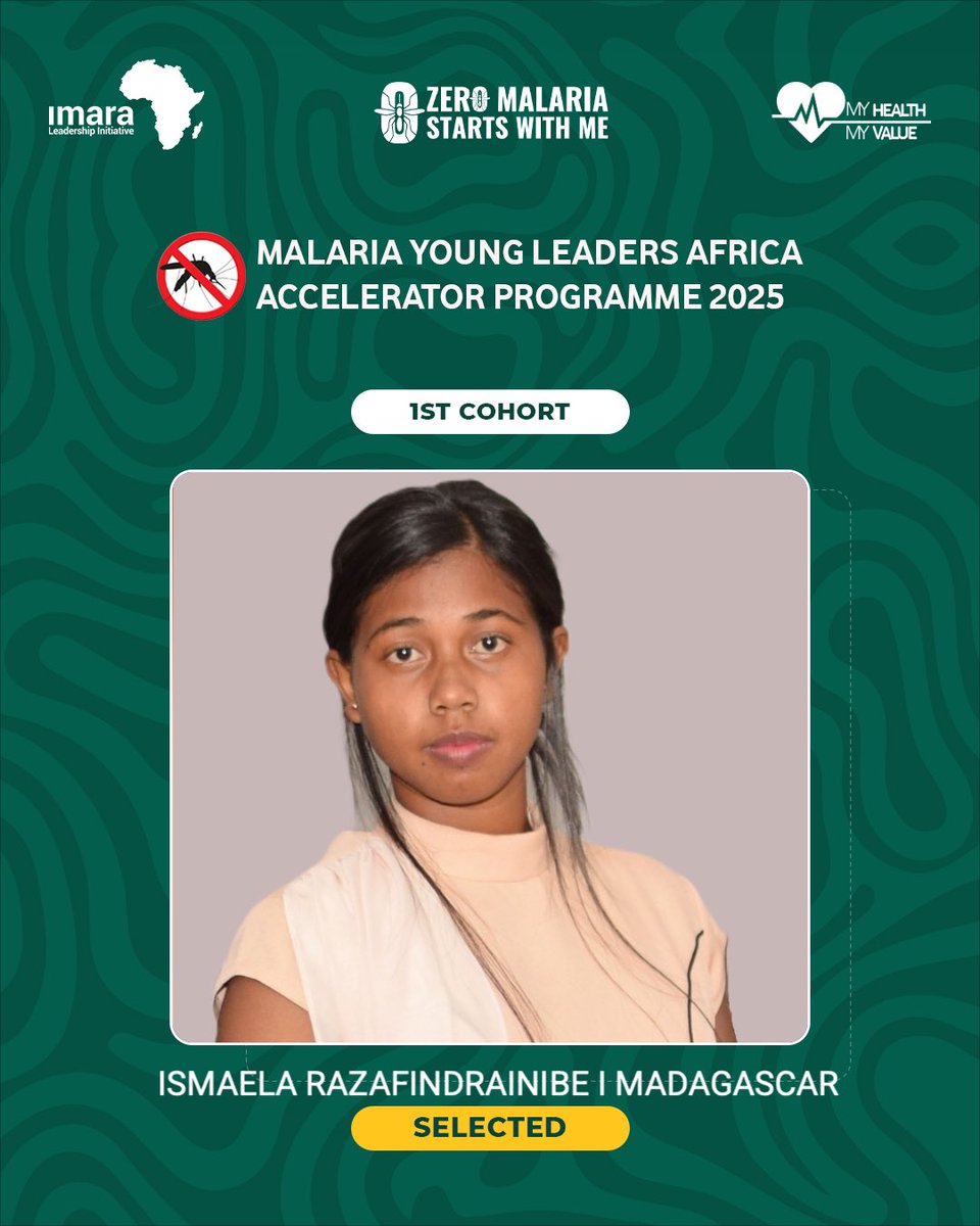 🦟𝗠𝗔𝗟𝗔𝗥𝗜𝗔 𝗬𝗢𝗨𝗡𝗚 𝗟𝗘𝗔𝗗𝗘𝗥𝗦 𝗔𝗙𝗥𝗜𝗖𝗔 𝗔𝗖𝗖𝗘𝗟𝗘𝗥𝗔𝗧𝗢𝗥 𝗣𝗥𝗢𝗚𝗥𝗔𝗠𝗠𝗘 𝟮𝟬𝟮𝟱 

𝗦𝗘𝗟𝗘𝗖𝗧𝗘𝗗 - 𝟭𝗦𝗧 𝗖𝗢𝗛𝗢𝗥𝗧 ⭐️

Meet Dr. Ismaela Razafindrainibe from Madagascar 🇲🇬

A Medical Doctor and Malaria Project Specialist, with a strong passion for