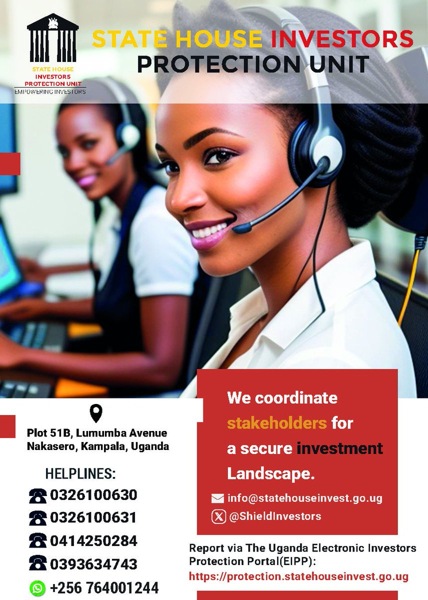 Makererean🤝🏿🇺🇬 (@unemplo91184983) on Twitter photo Planning to invest in Uganda?
Let <a href="/ShieldInvestors/">State House Investors Protection Unit</a> guide and protect your journey.
#EmpoweringInvestors | <a href="/edthnaka/">Col Edith Nakalema</a> Planning to invest in Uganda?
Let <a href="/ShieldInvestors/">State House Investors Protection Unit</a> guide and protect your journey.
#EmpoweringInvestors | <a href="/edthnaka/">Col Edith Nakalema</a>