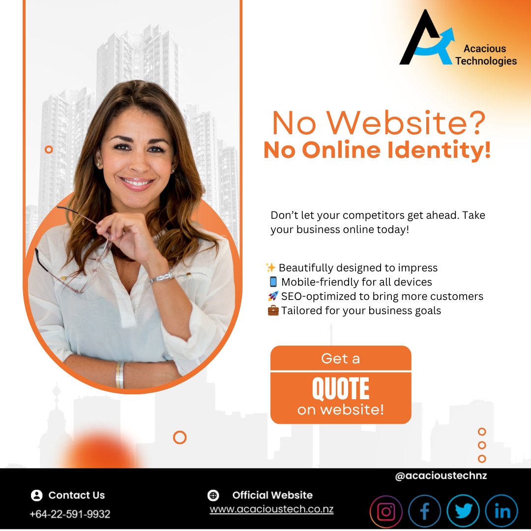 acacioustechnz's tweet image. Why Your Business NEEDS a Website!
✔️ Build credibility &amp;amp; trust
✔️ Get more customers 24/7
✔️ Showcase your products &amp;amp; services globally
✔️ Stay ahead of competitors
DM us for a free consultation!
#AucklandBusiness #WebDesignNZ #DigitalGrowth #AucklandStartups #SmallBusinessNZ