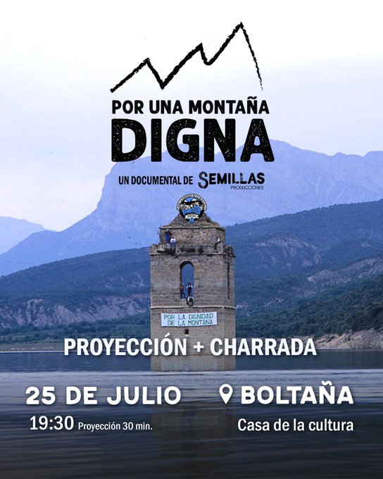 PDMAAragon's tweet image. Siguen las proyecciones + charrada del movimiento @pirineodigno. Hoy en Boltaña, en la Casa de la Cultura a las 19,30 h.
Por una montaña digna.
