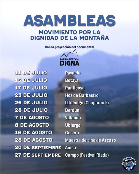 PDMAAragon's tweet image. Siguen las proyecciones + charrada del movimiento @pirineodigno. Hoy en Boltaña, en la Casa de la Cultura a las 19,30 h.
Por una montaña digna.