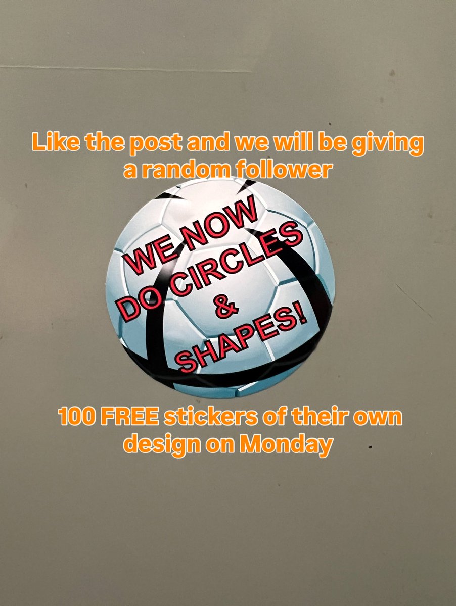 Morning Sports fans!

Our latest machine now cuts out any shape you want!

We are giving away 100 free stickers on Twitter, Instagram and Facebook to celebrate to a random follower that RTs or likes this post!