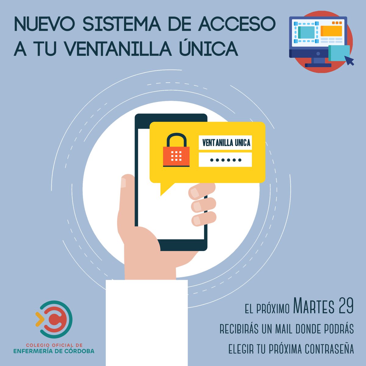 Colegio de Enfermería de Córdoba (@coecordoba) on Twitter photo ‼️‼️‼️ El acceso a la Ventanilla Única del <a href="/COECordoba/">Colegio de Enfermería de Córdoba</a> cambiará desde el martes 29 de julio para garantizar una mayor seguridad. El martes recibirás en tu email una contraseña con la que podrás establecer una nueva contraseña que tú elijas. 👉colegioenfermeriacordoba.com/sala-prensa/el… ‼️‼️‼️ El acceso a la Ventanilla Única del <a href="/COECordoba/">Colegio de Enfermería de Córdoba</a> cambiará desde el martes 29 de julio para garantizar una mayor seguridad. El martes recibirás en tu email una contraseña con la que podrás establecer una nueva contraseña que tú elijas. 👉colegioenfermeriacordoba.com/sala-prensa/el…
