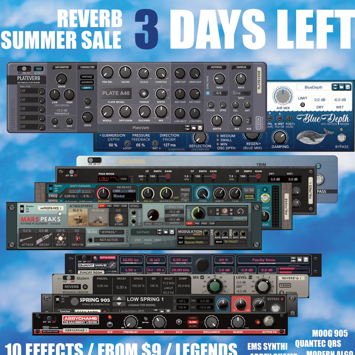 Turn2on's tweet image. Reverb Summer Sale ends in 3 days!
Reverbs legends from 9 USD!
Inspired by EMS SYNTHI, MOOG 905 Reverb module, Quantec QRS and more, plus modern reverb algorithms
Reverb power for your Reason rack!
reasonstudios.com/shop/deals/?de…
#reason #effects #reasonstudios #turn2on #rackextension