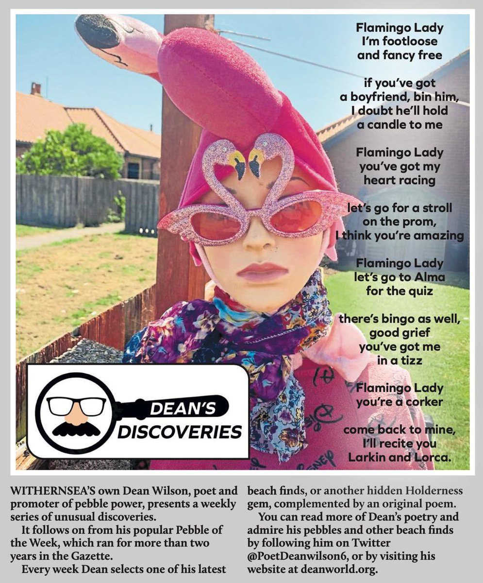 PoetDeanwilson6's tweet image. Flamingo Lady
I’m footloose
and fancy free
if you’ve got
a boyfriend, bin him,
I doubt he’ll hold
a candle to me
Flamingo Lady
you’ve got my
heart racing
let’s go for a stroll
on the prom,
I think you’re amazing…
@HoldernessNews