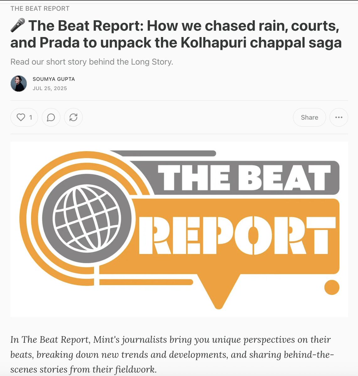 I am sometimes asked how we pick story ideas and, in particular, how we report and write the Mint Long Story

And so, I present to you: The Beat Report✨

This newsletter will take you behind the scenes of Mint's iconic Long Stories and all the fun (and  terror) of reporting