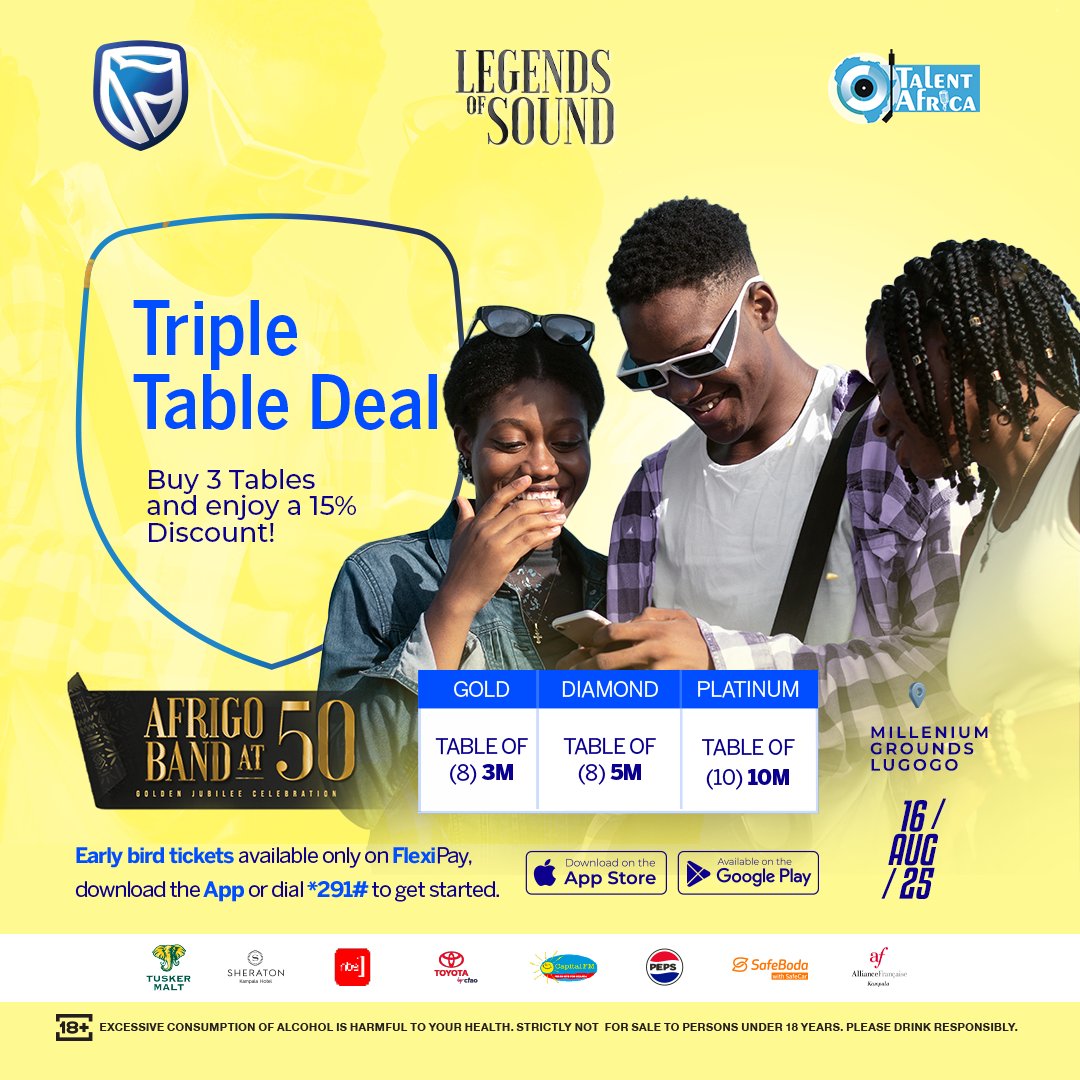 We’re officially on board💃🕺

We is proud to partner with Talent Africa Group for the Afrigo Band at 50 Golden Jubilee Celebration 🇫🇷🇺🇬

🎟️ Grab your tickets NOW at our reception on Plot 52 Bukoto Street &amp; be part of this historic night of music, culture, and golden memories.