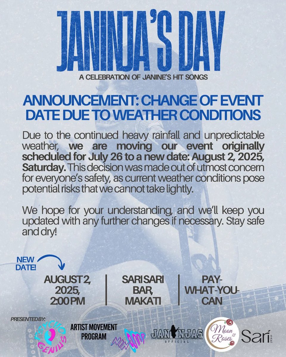 janinjas_ofc's tweet image. JANINJA'S DAY UPDATE π£π£π£
We sincerely apologize for any inconvenience caused by the rescheduling of Janinjas Day. Due to the unforeseen circumstances of the approaching typhoon, we have decided to postpone the event to August 2nd.