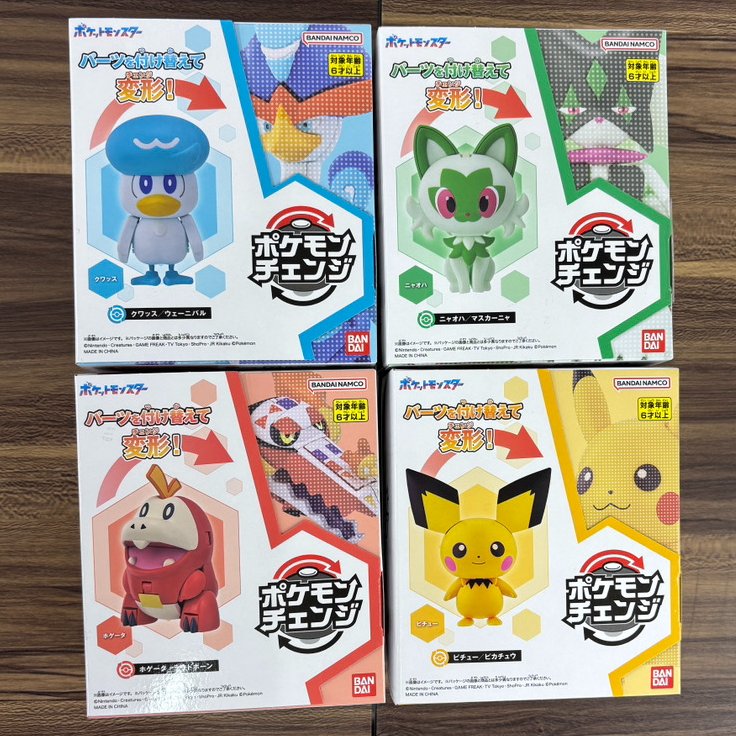 KohoTsunoi's tweet image. 【本日発売🎉】
🧩かんたん変形!ポケモンチェンジ入荷❗️
ピチューからピカチュウへ…パカッと開いてパチッとはめるだけで進化⚡️
ニャオハ・ホゲータ・クワッスもラインナップ✨
“かたちが変わる”楽しいフィギュア🎁
#ポケモンチェンジ #ポケモン #八潮 #草加
