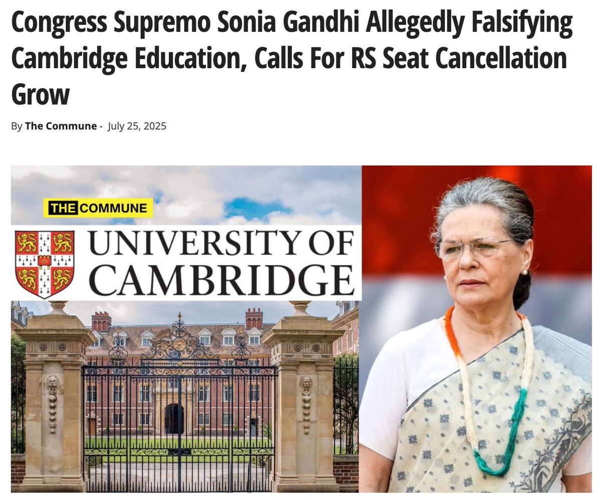 ByRakeshSimha's tweet image. Sonia Gandhi: Habitual Liar
2020 Rajya Sabha: In the Lok Sabha Who’s Who publication, Sonia Gandhi stated that in 1965 she had obtained a certificate in English Language from the University of Cambridge.
2025 Lok Sabha: In the Rajya Sabha Who’s Who, Sonia Gandhi claimed she…