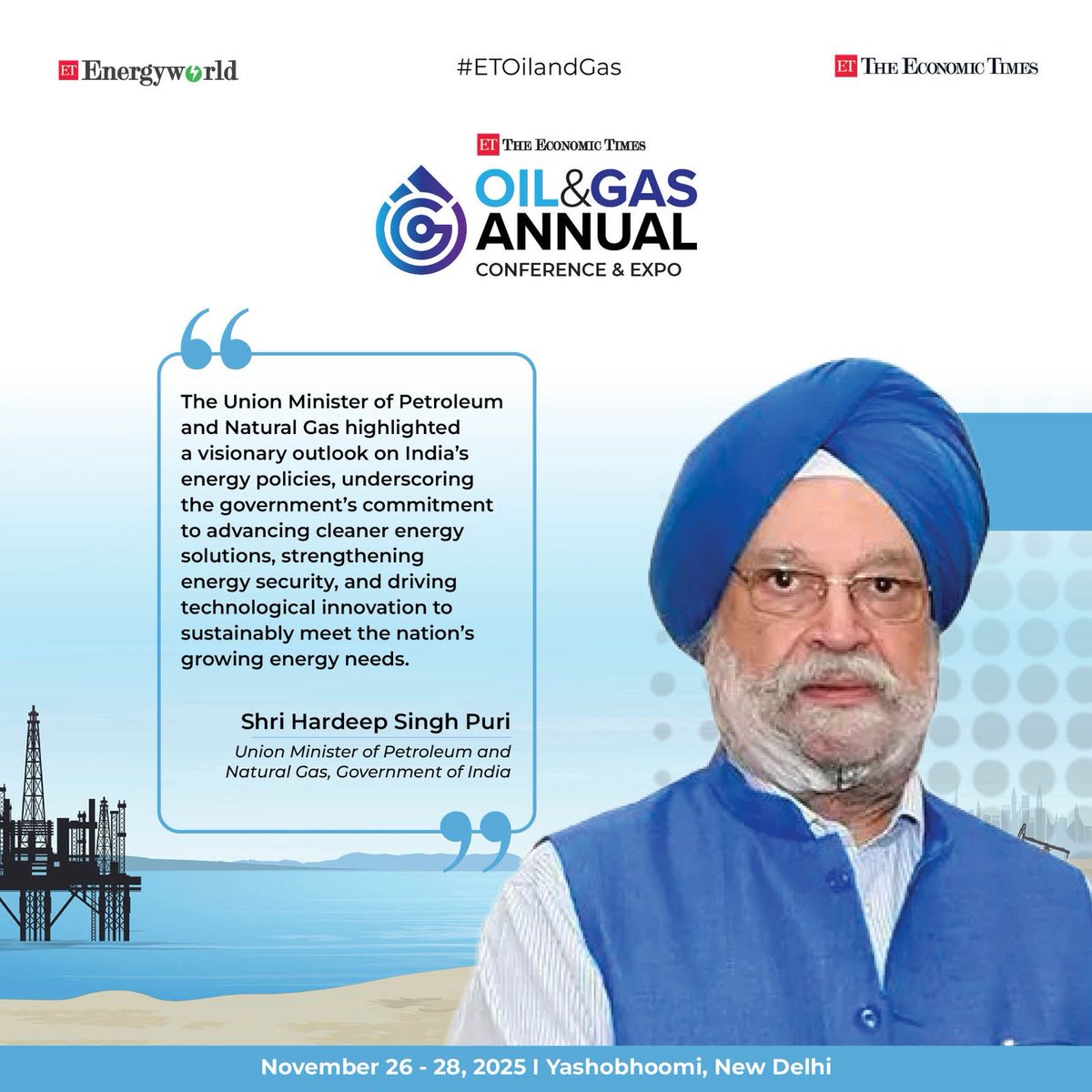 ETEnergyWorld's tweet image. Reflecting on a pivotal insight from last year’s #ETOilandGas that continues to shape India’s energy narrative.
Shri Hardeep Singh Puri shared the government’s forward-looking approach towards cleaner energy.
Express Interest - energy.economictimes.indiatimes.com/oil-gas-annual…
#ETEnergyWorld