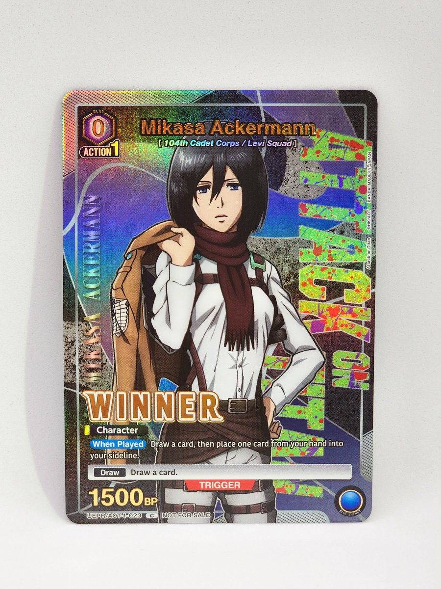 UA_EN_TCG's tweet image. [Events]
1 week left until the start of August Store Tournament 2025 Vol. 3! 📢
This Winner Card featuring Mikasa Ackermann from #AttackOnTitan is waiting for its champion! 🏆

Sign up on TCG+! 👇
bandai-tcg-plus.com/event
Event details! 👇
unionarena-tcg.com/na/events/stor… 

#UNIONARENA_EN