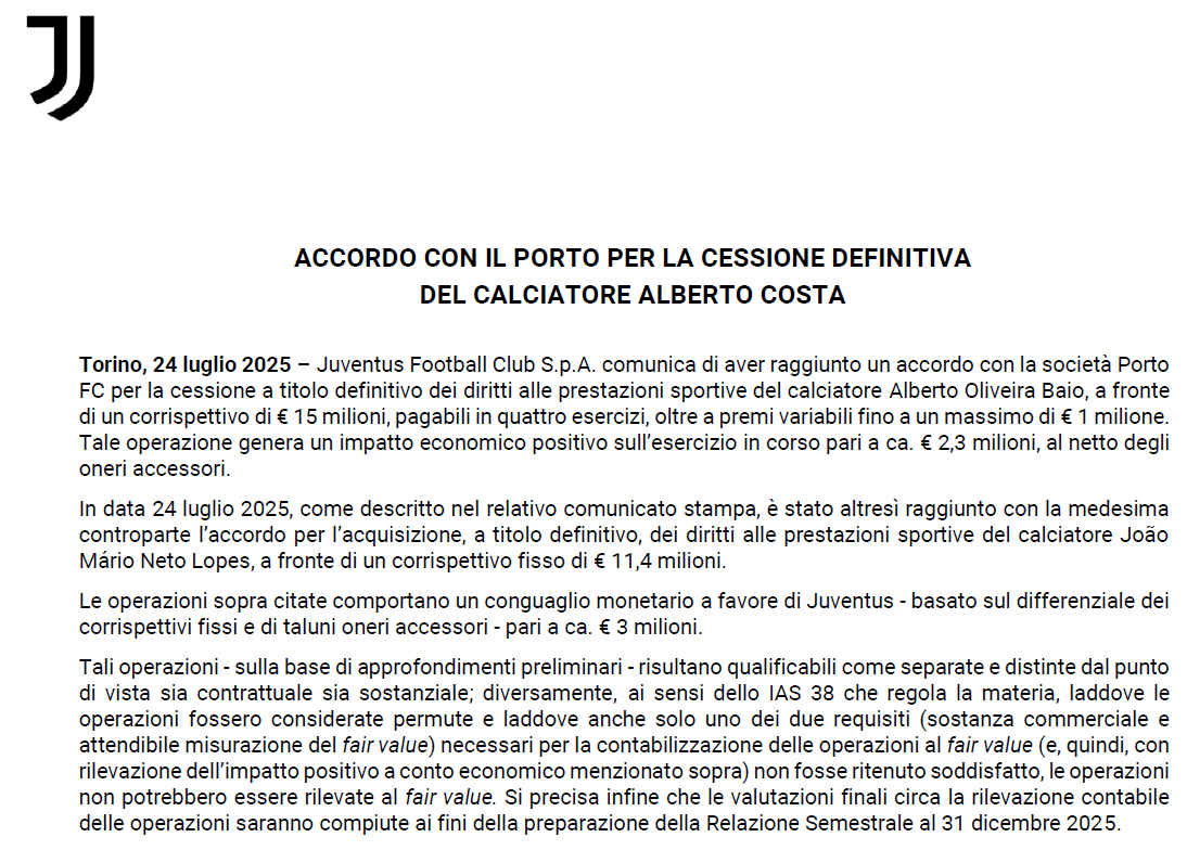 Ormai il format lo conosciamo. La Juve continua a ritenere presenti i presupposti per l'iscrizione della #plusvalenza.