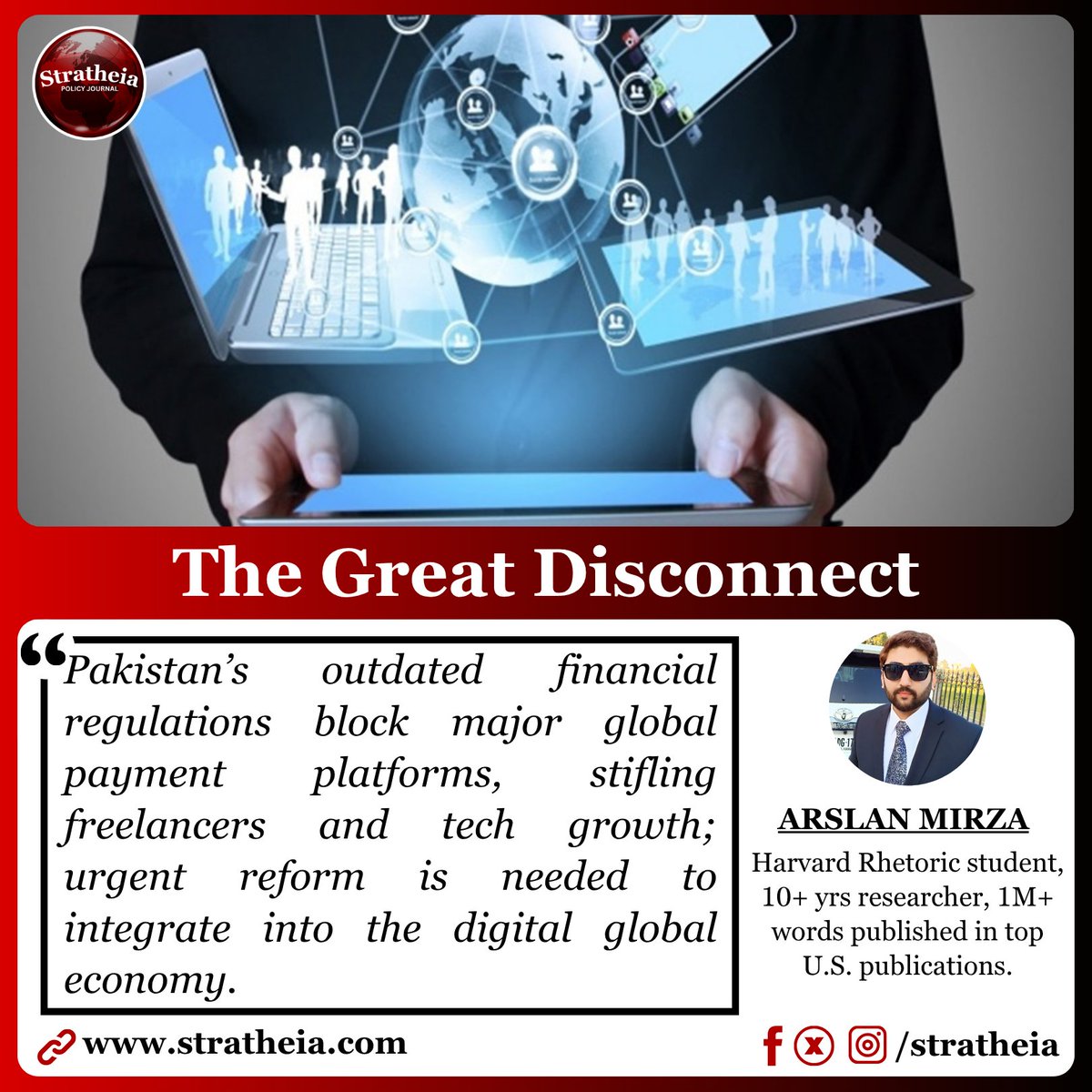 stratheia's tweet image. Pakistan’s digital workers are blocked by outdated financial rules—PayPal and Stripe bans cost billions and kill innovation.
#DigitalEconomy #FintechReform #Pakistan 
Read Full Article:  stratheia.com/the-great-disc…