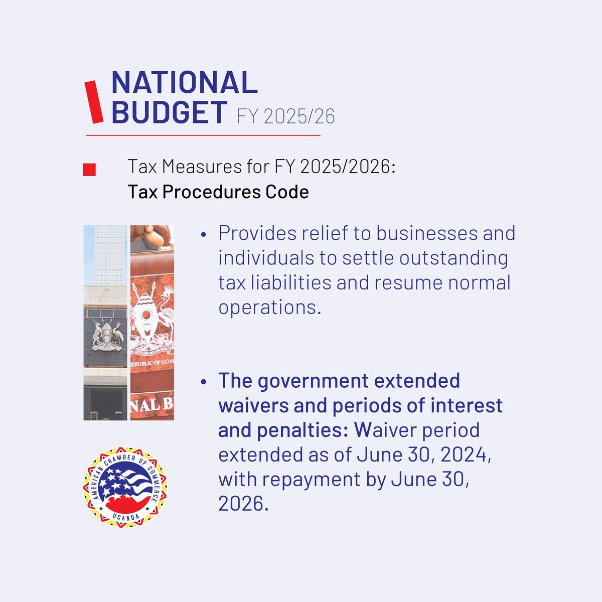 Stay informed on the latest government policies affecting us all. Check out the FY 2025/26 National Budget, including key allocations, priorities, and strategic plans.

Understand how these decisions impact our economy and communities. 

#AmChamUg