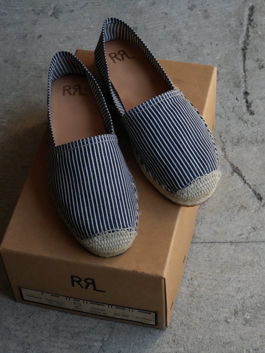 GARYUmeki's tweet photo. RRL Espadrille Hickory Stripe.

インソールにはベジタブルタンニン鞣しを施したイタリア製のバチェッタレザーを使用するなど素材から細かなパーツ一つまでこだわりを感じさせる逸品。

再入荷不可能の生産完了モデルです。
US8サイズ１点のみです。

#rrl

https://t.co/lhDEujdgzc https://t.co/OpQgzzyl2Y