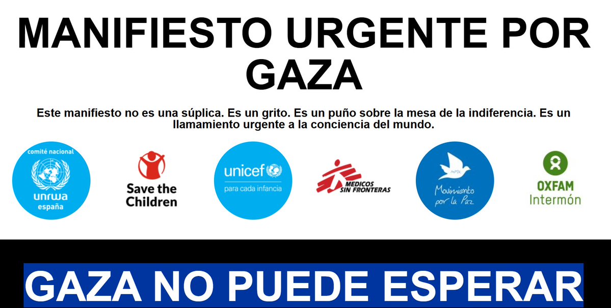 Antonio J Aranda (@ajaranda) on Twitter photo ✍️ Firmado!!!
📣¡BASTA YA! MANIFIESTO URGENTE POR GAZA@UNRWAes, <a href="/unicef_es/">UNICEF España</a>, <a href="/OxfamIntermon/">Oxfam Intermón</a>, <a href="/MSF_Espana/">Médicos Sin Fronteras</a>, <a href="/SaveChildrenEs/">Save the Children Es</a> y <a href="/MovimientoxlPaz/">Movimiento por la Paz - MPDL</a> alzamos la voz como una sola.
✊ Gaza nos necesita.
❌ No podemos normalizar el horror.Firma, comparte y súmate 👉 manifiestourgenteporgaza.es ✍️ Firmado!!!
📣¡BASTA YA! MANIFIESTO URGENTE POR GAZA@UNRWAes, <a href="/unicef_es/">UNICEF España</a>, <a href="/OxfamIntermon/">Oxfam Intermón</a>, <a href="/MSF_Espana/">Médicos Sin Fronteras</a>, <a href="/SaveChildrenEs/">Save the Children Es</a> y <a href="/MovimientoxlPaz/">Movimiento por la Paz - MPDL</a> alzamos la voz como una sola.
✊ Gaza nos necesita.
❌ No podemos normalizar el horror.Firma, comparte y súmate 👉 manifiestourgenteporgaza.es
