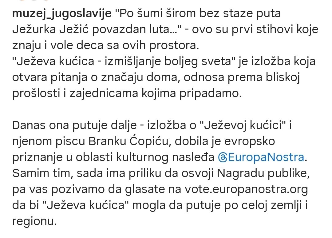 2MuchLiterature's tweet image. Glasajmo za našu Ježevu kućicu kako bi mogla da putuje i da je vidi još posetilaca:
vote.europanostra.org