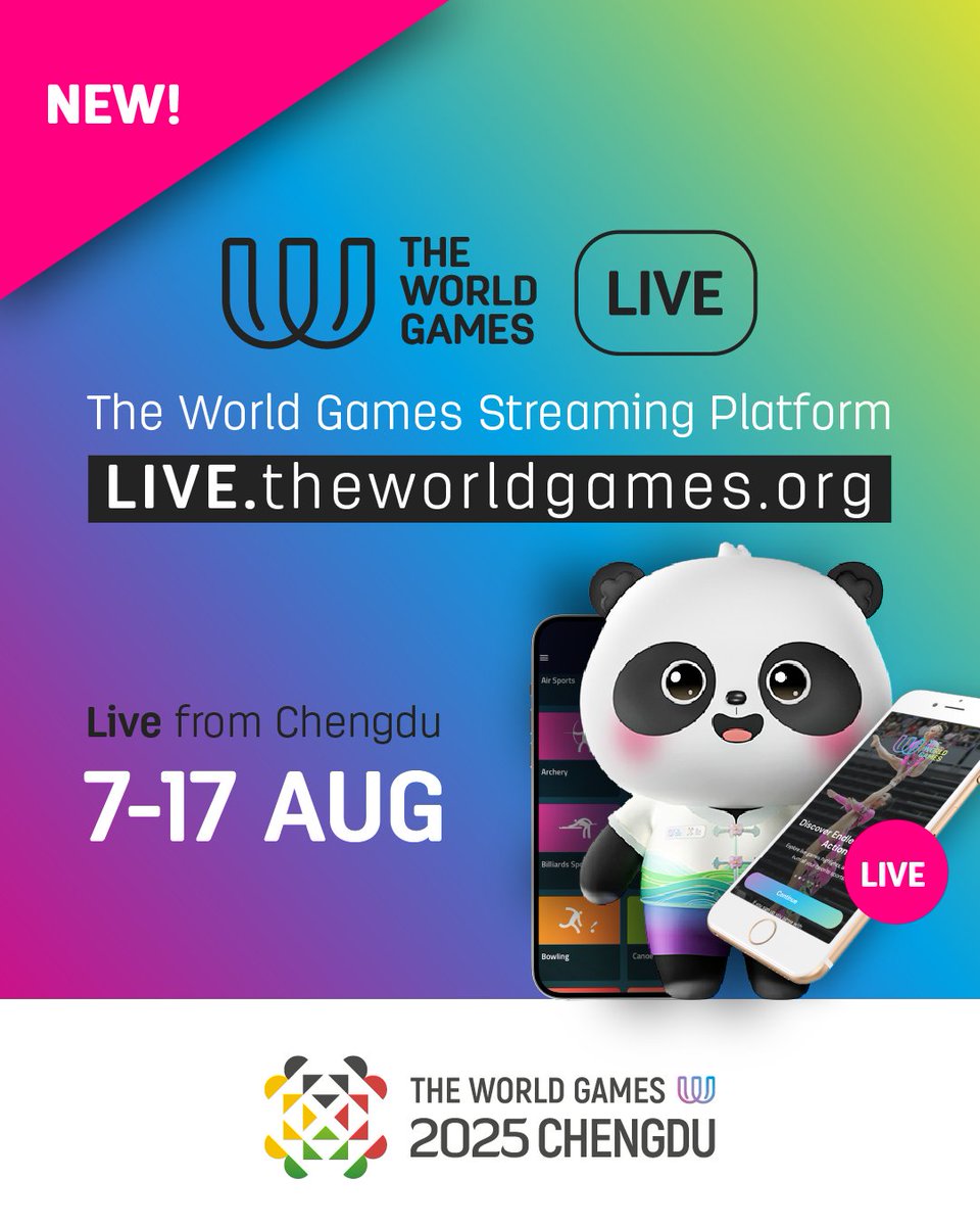 TheWorldGames's tweet photo. Watch The World Games 2025 live - on The World Games LIVE π₯
We're thrilled to launch #TWGLIVE β a global streaming platform that will bring The World Games 2025 in Chengdu directly to fans around the world.
β‘οΈ https://t.co/Ydv2RFZMry
#WeAreTheWorldGames #TWG2025 https://t.co/TP1OlnjSGz
