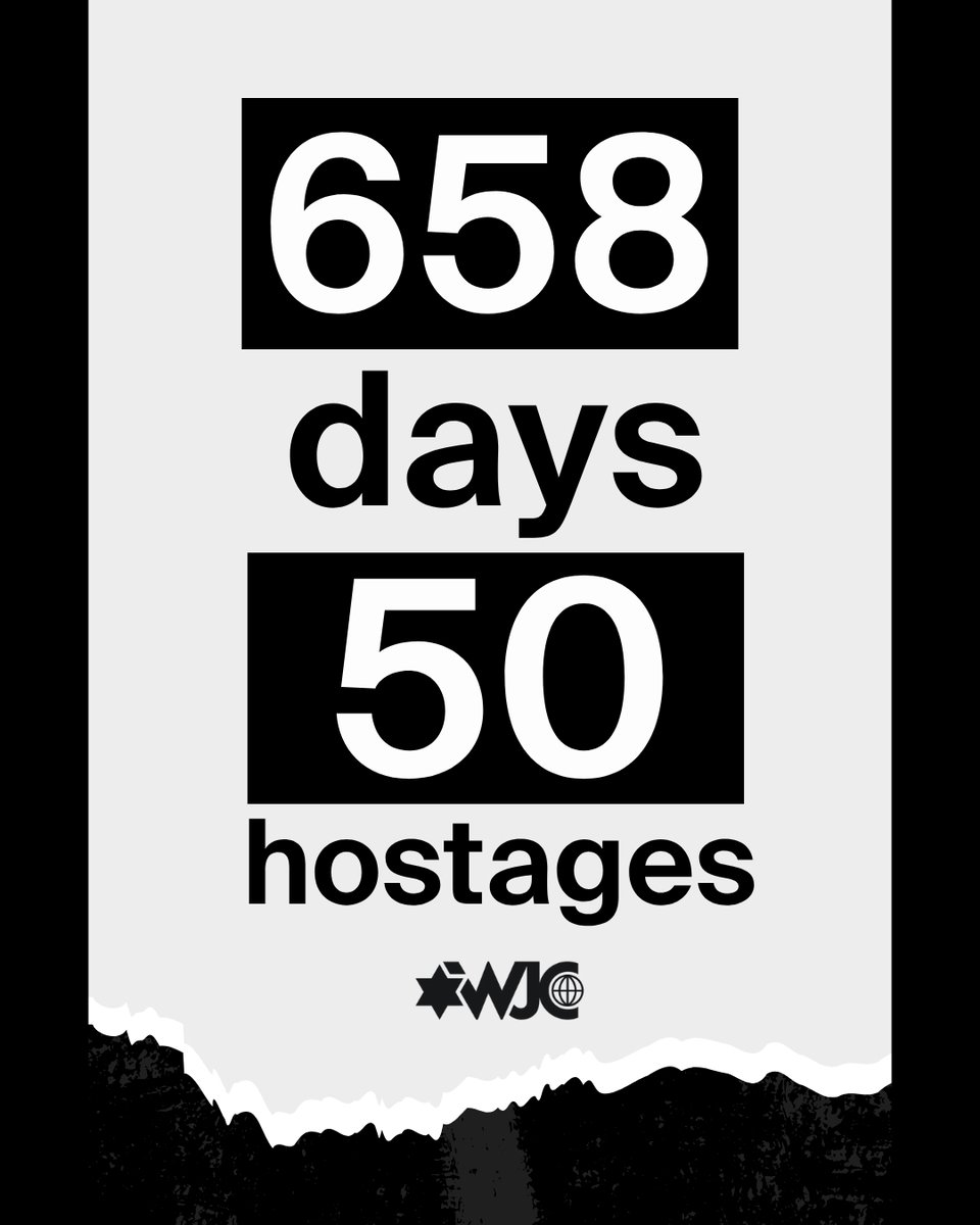 WorldJewishCong's tweet image. It has been 658 days since October 7. Our hearts are still 💔 broken. Today and every day, we stand with 🇮🇱 Israel.