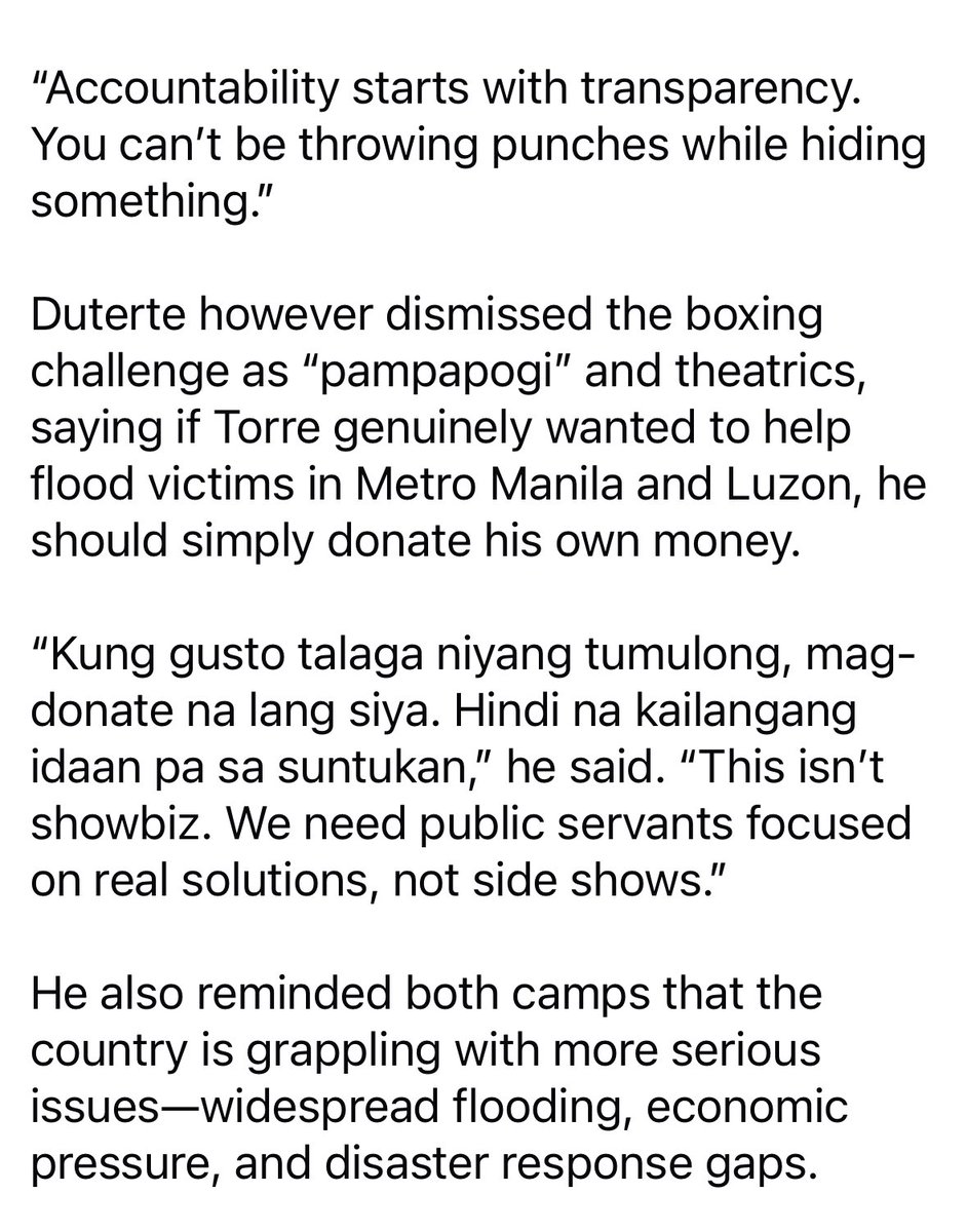tinapperez's tweet image. Davao City Rep Pulong Duterte has called on PNP Chief Gen Torre to sign a waiver to absolve Davao City VM Baste Duterte of any legal liability in their boxing match. Duterte also supported the vice mayor’s call for drug tests for all elected officials. @gmanews @gmanewsbreaking