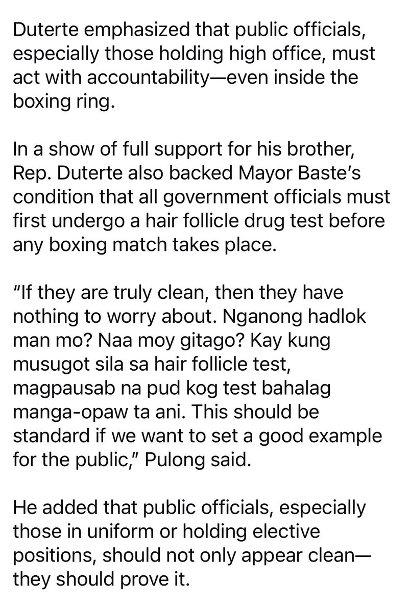 tinapperez's tweet image. Davao City Rep Pulong Duterte has called on PNP Chief Gen Torre to sign a waiver to absolve Davao City VM Baste Duterte of any legal liability in their boxing match. Duterte also supported the vice mayor’s call for drug tests for all elected officials. @gmanews @gmanewsbreaking