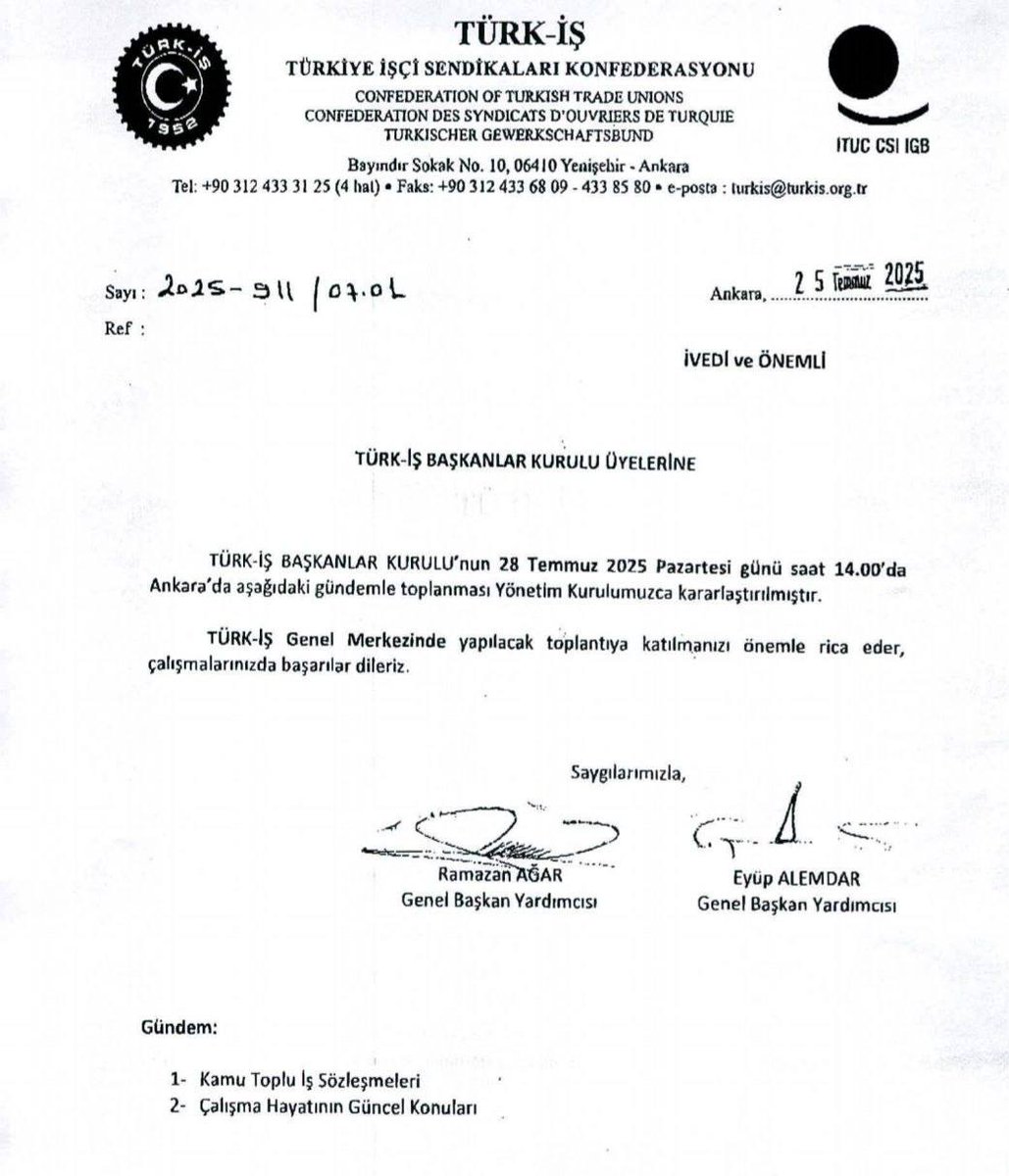 4DKip's tweet image. 28 Temmuz pazartesi saat:14:00 Türk-İş kendi arasında toplanacak