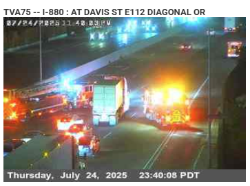 KCBSAMFMTraffic's tweet photo. #SanLeandro -- Only one lane getting through currently on southbound #Interstate880 past Davis. (Photo: @CaltransD4) #KCBSTraffic. https://t.co/2Gni0ZV0ZE