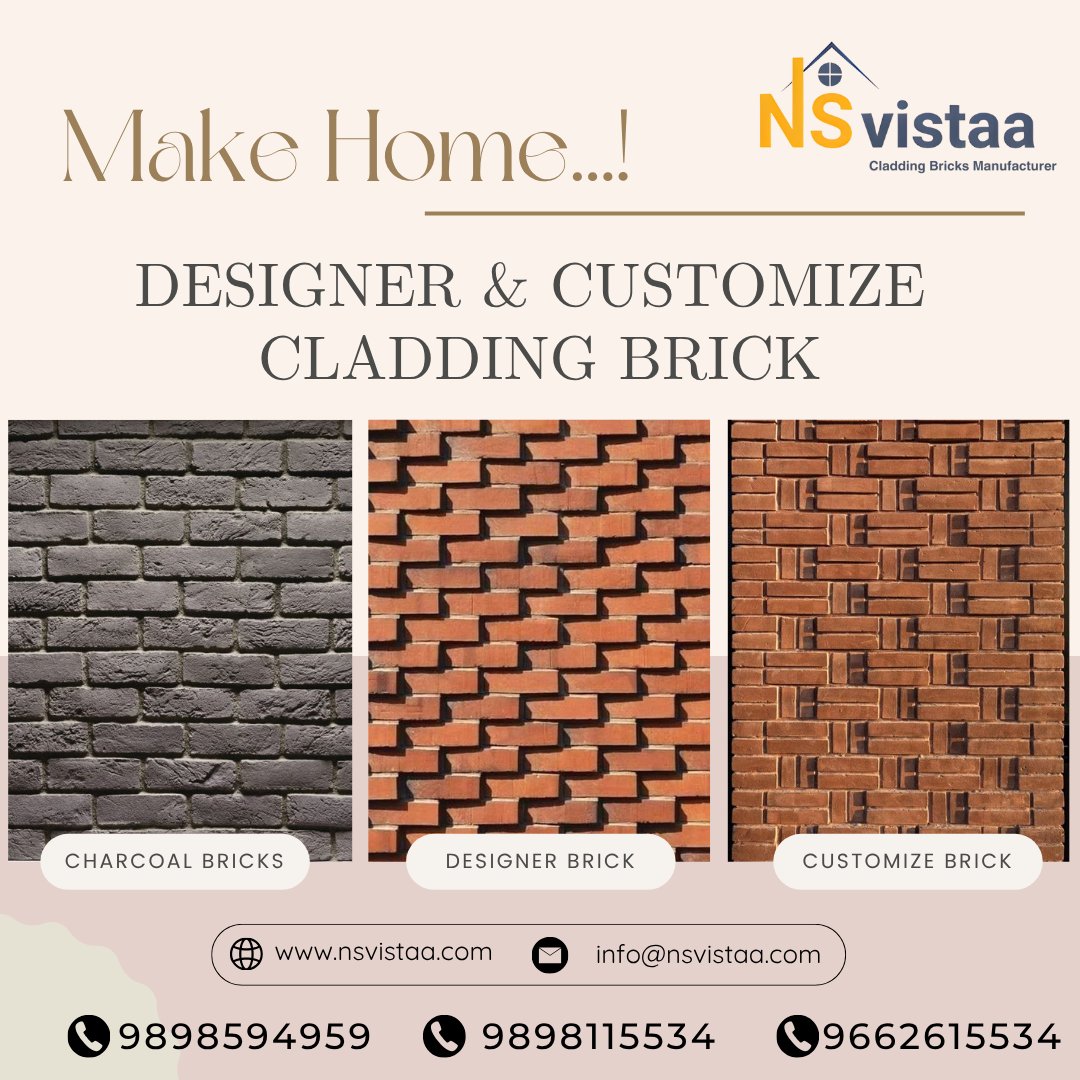 NsVistaa's tweet photo. 🏡 Make Home...!
Upgrade your walls with Designer & Customized Cladding Bricks from NSvistaa!
✨ Charcoal | Designer | Custom Styles
📞 98985 94959 | 98981 15534 | 9662615534
🌐 https://t.co/3OlD0Uwtzv
📧 info@nsvistaa.com
#CladdingBricks #DesignerBricks #HomeDesign #Architecture https://t.co/RZpBJjSg0N