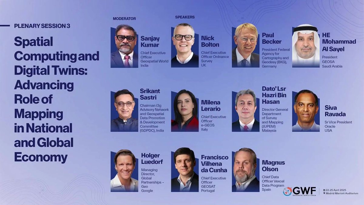 Geospatial World (@geospatialworld) on Twitter photo At #GWF2025, experts from 🇬🇧🇩🇪🇸🇦🇮🇳🇮🇹🇲🇾🇺🇸🇵🇹🇪🇸 explore how spatial computing is transforming national digital twins, AI-ready data, and geospatial sovereignty.
🔗Collaboration. 📡Integration. 🌐Innovation.
🎥 Watch video here 👉 geospatialworld.net/videos/spatial…
#DigitalTwin At #GWF2025, experts from 🇬🇧🇩🇪🇸🇦🇮🇳🇮🇹🇲🇾🇺🇸🇵🇹🇪🇸 explore how spatial computing is transforming national digital twins, AI-ready data, and geospatial sovereignty.
🔗Collaboration. 📡Integration. 🌐Innovation.
🎥 Watch video here 👉 geospatialworld.net/videos/spatial…
#DigitalTwin