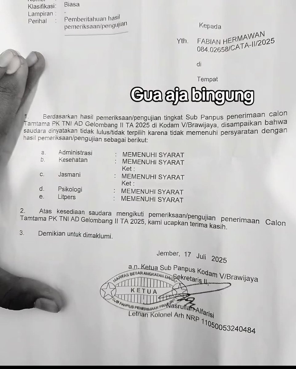 memenuhi syarat tapi ga lulus ?? bntar²...tak mikir setahun 🤔🤔