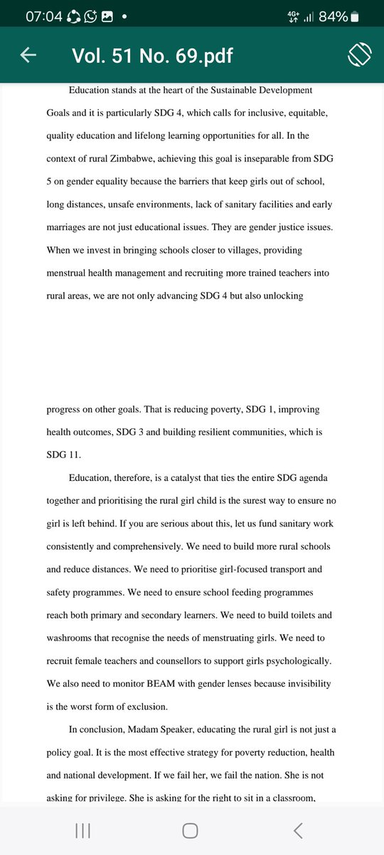 Yesterday in Parliament I added my voice to the Universal access to education report by the Parliamentary Portfolio committee on Primary and Secondary Education. Girls wake before dawn to walk 13 or even 16 km to school. They sit through lessons hungry, they stay home when their