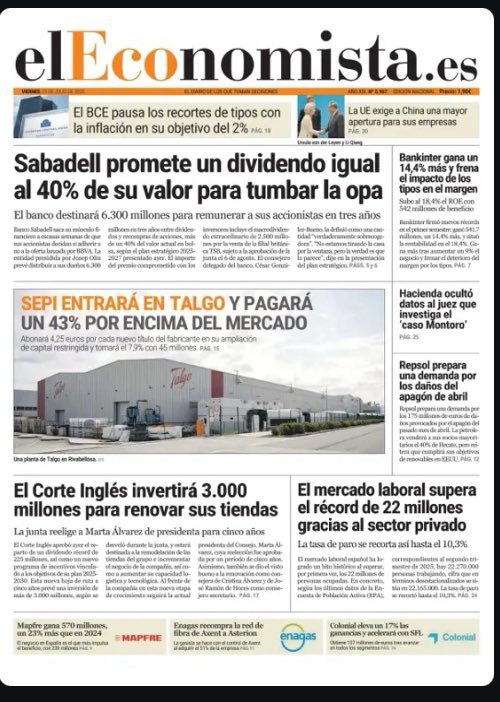 Inspectores_IHE's tweet image. Buenos días.
Algunas de las principales portadas 📰 del viernes, 25 de julio de 2025.