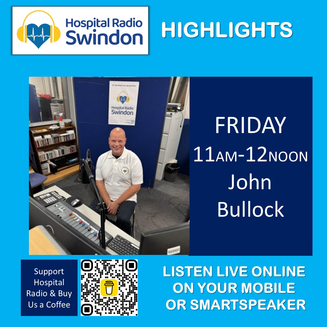 HRSwindon's tweet image. Coming up from 11am we have John Bullock
Click here to listen carina.streamerr.co/public/swindon…
@GWH_NHS
#attheheartofthehospital
#radioforthegwh