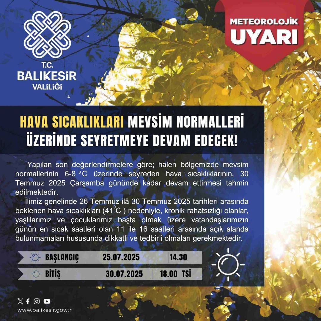 TC_Balikesir's tweet image. #Meteorolojikuyarı 
🔹 Hava Sıcaklıkları Mevsim Normalleri Üzerinde Seyretmeye devam edecek.