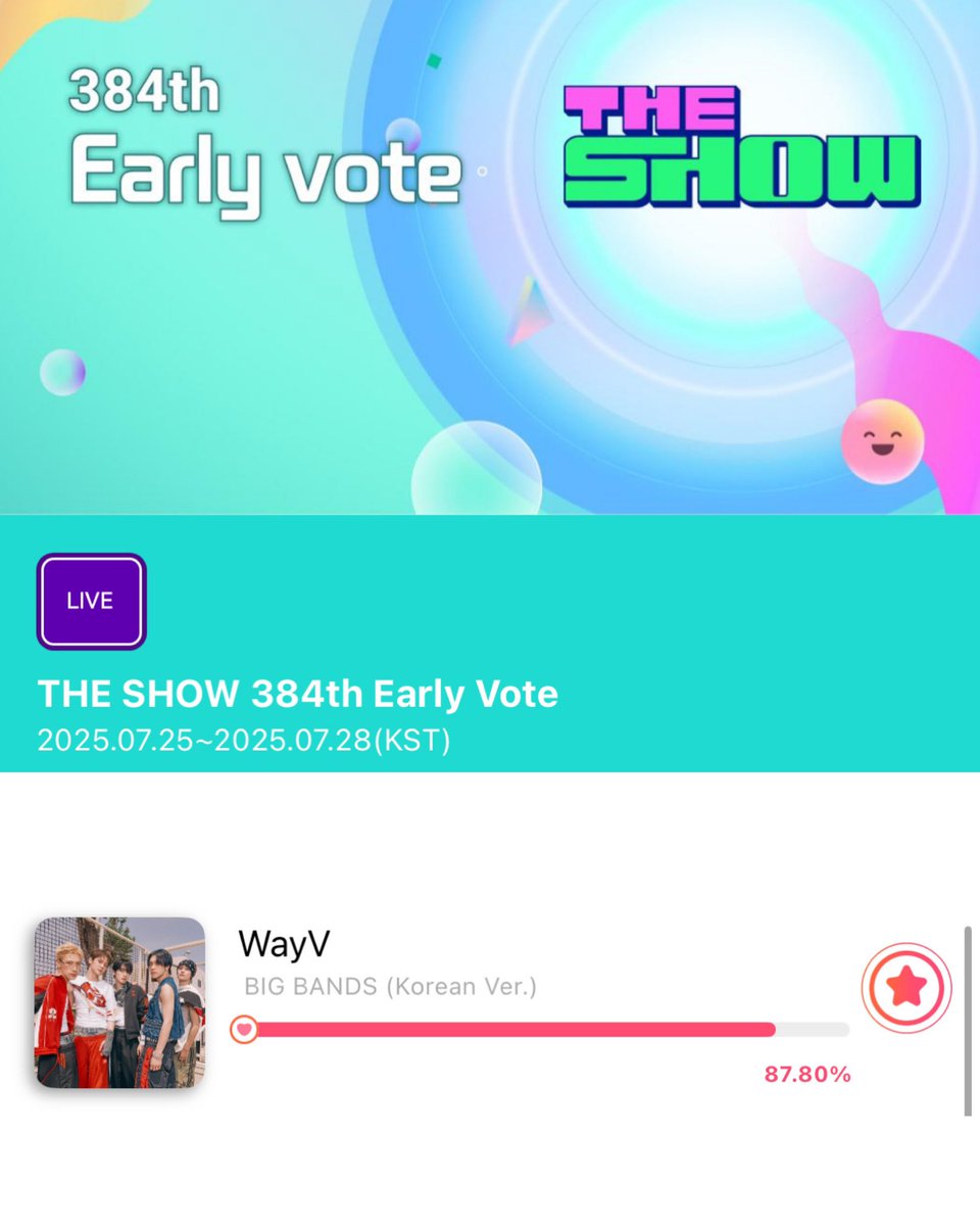 xiaojun_xdj's tweet image. THE SHOW VOTING OFFICIALLY STARTED ‼️ PLEASE VOTE FOR WAYV
🗓️ 25 JULY 2025 - 28 JULY 2025
⏰ Ends at 2PM KST | 1PM CST
🗳️ SAVE 500 JELLIES FOR LIVE VOTING
🔗 api.thestarplanet.com/web/applink.do…