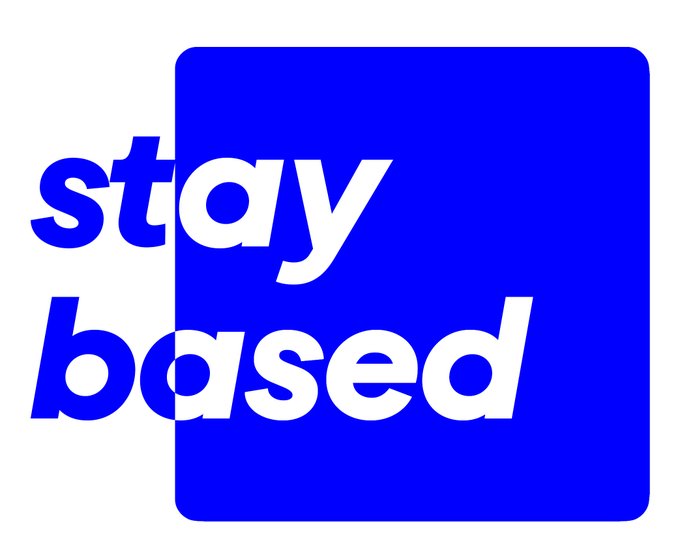Stay Based graphic with blue and white text