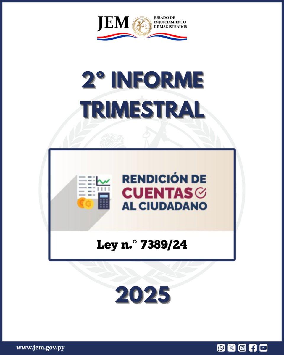 ✅ 𝐉𝐄𝐌 𝐩𝐫𝐞𝐬𝐞𝐧𝐭ó 𝐬𝐮 𝟐° 𝐈𝐧𝐟𝐨𝐫𝐦𝐞 𝐝𝐞 𝐑𝐞𝐧𝐝𝐢𝐜𝐢ó𝐧 𝐝𝐞 𝐂𝐮𝐞𝐧𝐭𝐚𝐬

➕ℹ️NFO en la web👉 jem.gov.py

#JEMPy