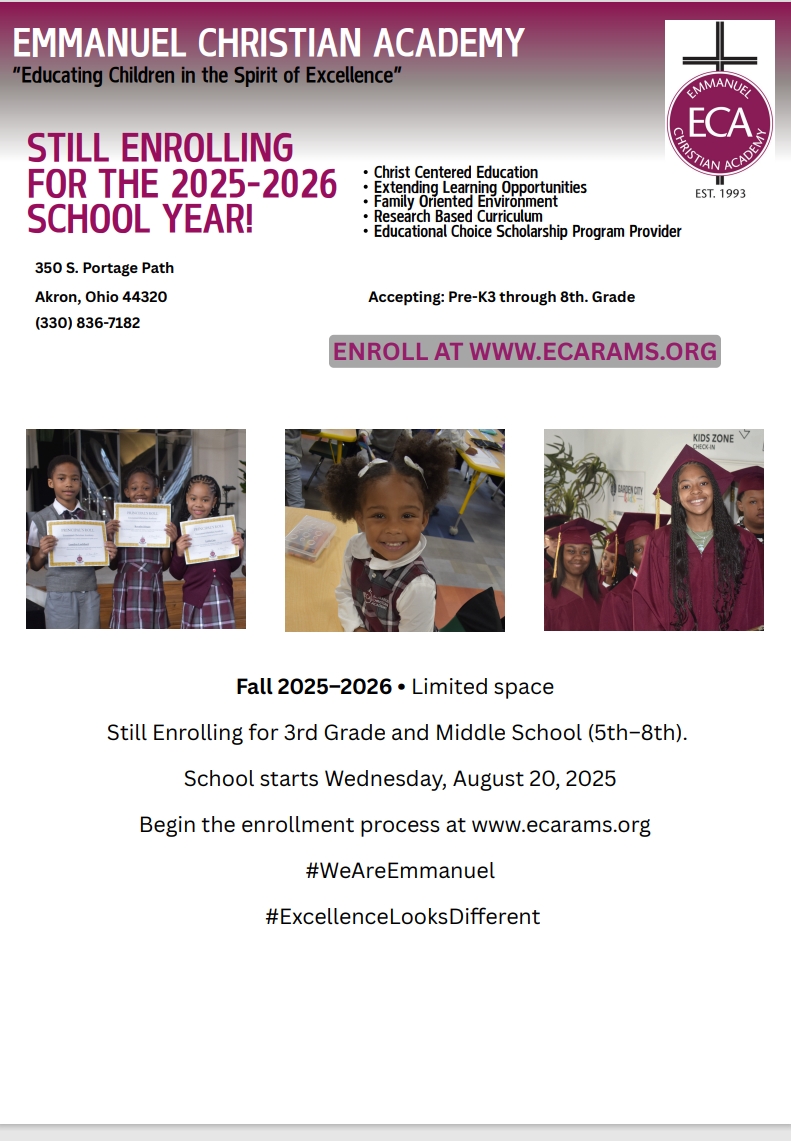 Back to School Alert! Emmanuel Christian Academy’s new school year kicks off on Wednesday, August 20, 2025!
We currently have openings in 3rd grade and in middle school for grades 5 through 8.