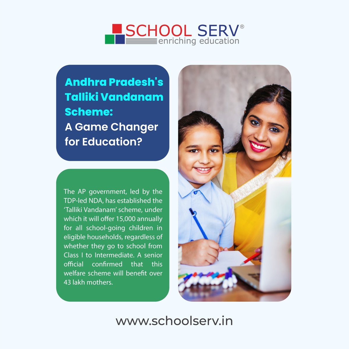 Andhra Pradesh's Talliki Vandanam Scheme: A Game Changer for Education?
The AP government, led by the TDP-led NDA, has established the ‘Talliki Vandanam’ scheme, under... to continue to read - schoolserv.in/new-blog-augus…
#EducationForAll #StudentSupport #FinancialAidForStudents