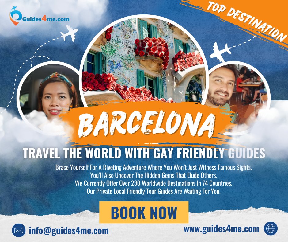 guides4me's tweet image. For an unparalleled experience in #Barcelona or #Sitges  secure the services of our local tour guides. guides4me.com/barcelona/
Feel the city’s pulse and unravel unique experiences under their expert guidance.
#barcelonatours #sitgestourguide #gaybarcelona