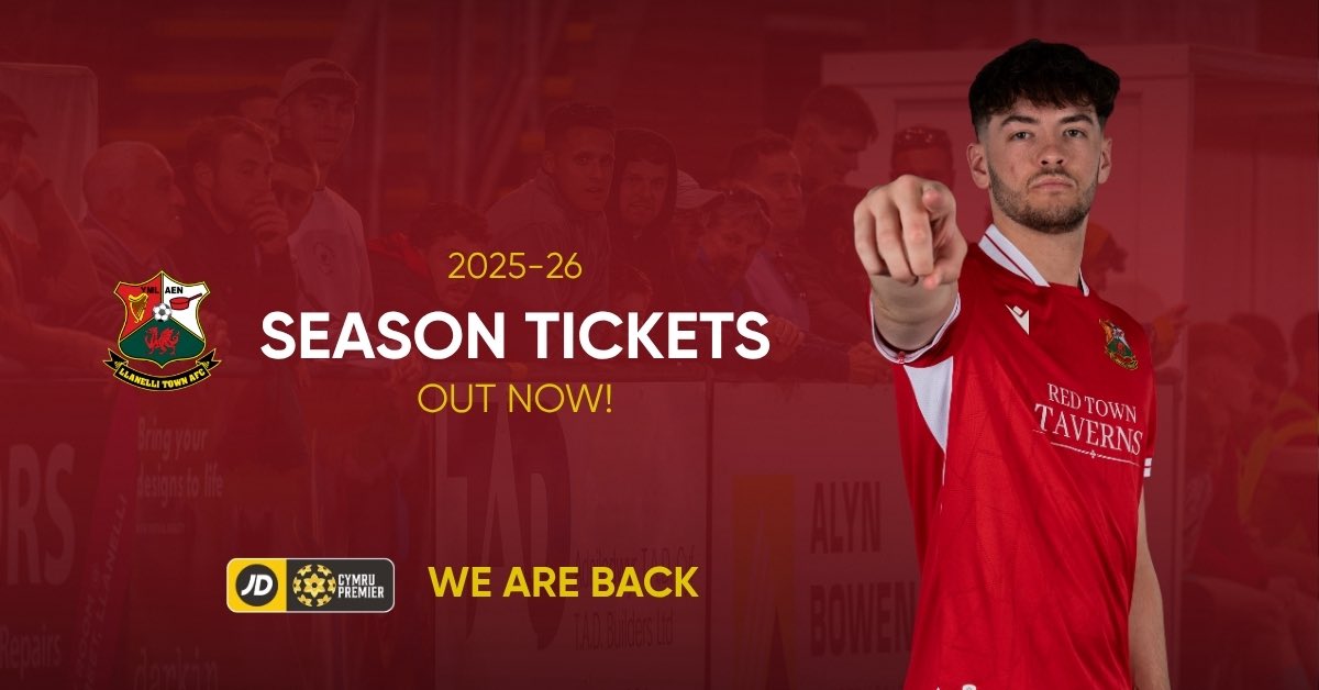 🎟️ Season Tickets are still on sale!

Get ready for our #JDCymruPremier campaign by securing your season ticket today!

Save on your entry to all of our home league matches this season and purchase your season ticket now!

Purchase via Fanbase here; llanellitownafc.com/tickets/25-26-…
